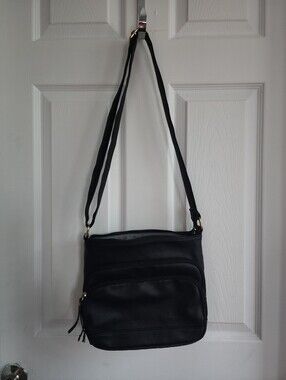 KATE & ALEX Classic Black Crossbody Shoulder Bag With Multiple Zips- Women